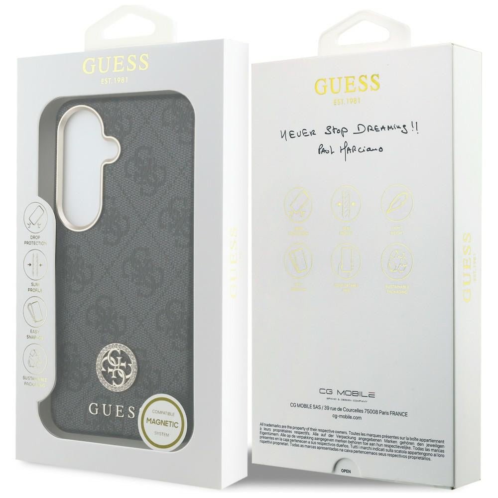 Guess Samsung Galaxy S26 - Σκληρή Θήκη με Πλαίσιο Σιλικόνης MagSafe - 4G Rhinestone Round Logo - Black