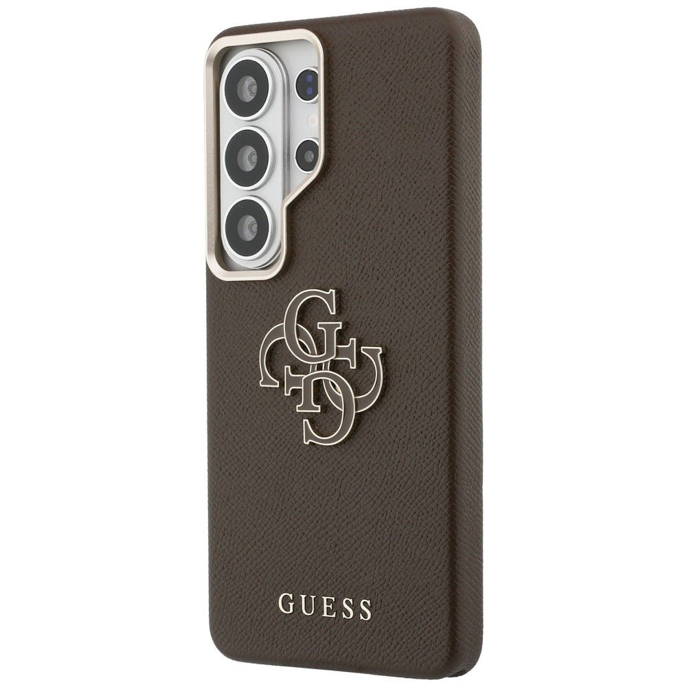 Guess Samsung Galaxy S26 Ultra - Σκληρή Θήκη με Επένδυση από Οικολογικό Δέρμα - Grained Big 4G Metal Logo - Brown
