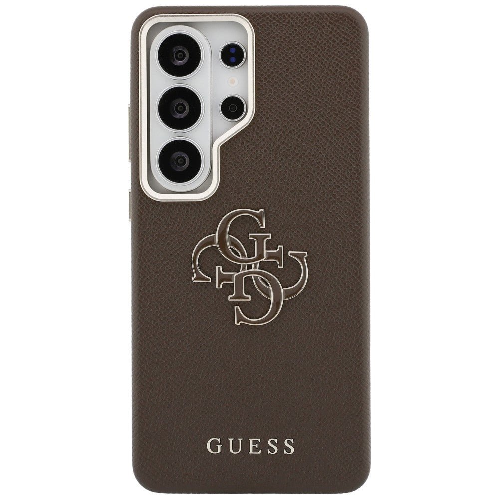 Guess Samsung Galaxy S26 Ultra - Σκληρή Θήκη με Επένδυση από Οικολογικό Δέρμα - Grained Big 4G Metal Logo - Brown