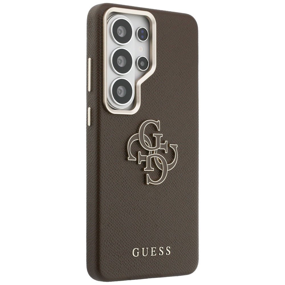 Guess Samsung Galaxy S26 Ultra - Σκληρή Θήκη με Επένδυση από Οικολογικό Δέρμα - Grained Big 4G Metal Logo - Brown