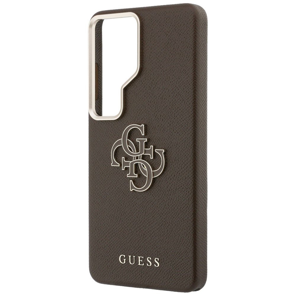Guess Samsung Galaxy S26 Ultra - Σκληρή Θήκη με Επένδυση από Οικολογικό Δέρμα - Grained Big 4G Metal Logo - Brown
