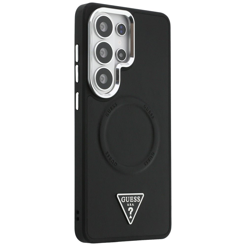 Guess Samsung Galaxy S26 Ultra - Σκληρή Θήκη με Επένδυση Οικολογικού Δέρματος - Embossed Ring Triangle Logo MagSafe - Black