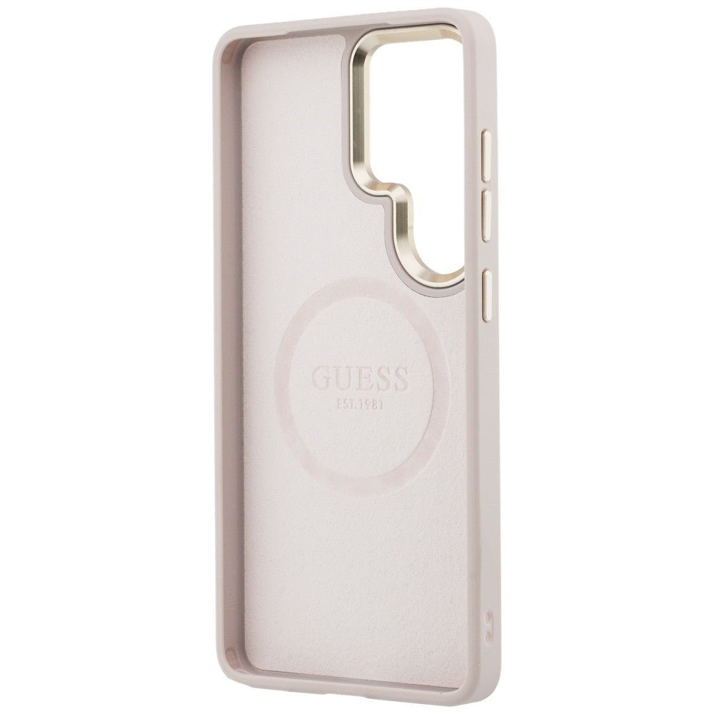 Guess Samsung Galaxy S26 Ultra - Σκληρή Θήκη με Επένδυση Οικολογικού Δέρματος - Saffiano Peony Embossed Ring MagSafe - Pink