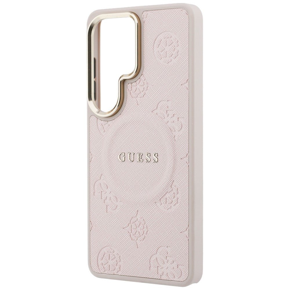 Guess Samsung Galaxy S26 Ultra - Σκληρή Θήκη με Επένδυση Οικολογικού Δέρματος - Saffiano Peony Embossed Ring MagSafe - Pink