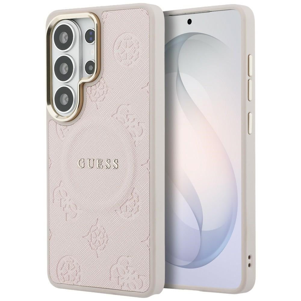 Guess Samsung Galaxy S26 Ultra - Σκληρή Θήκη με Επένδυση Οικολογικού Δέρματος - Saffiano Peony Embossed Ring MagSafe - Pink