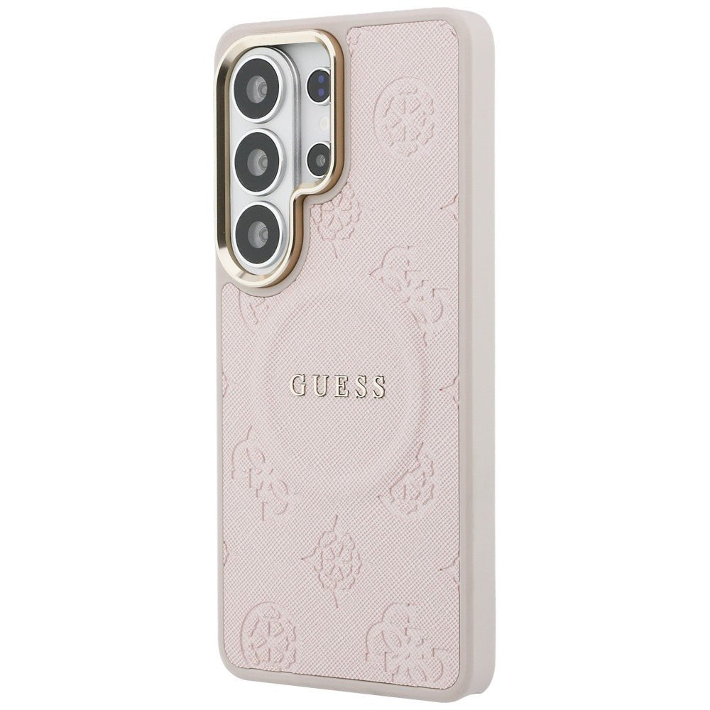Guess Samsung Galaxy S26 Ultra - Σκληρή Θήκη με Επένδυση Οικολογικού Δέρματος - Saffiano Peony Embossed Ring MagSafe - Pink