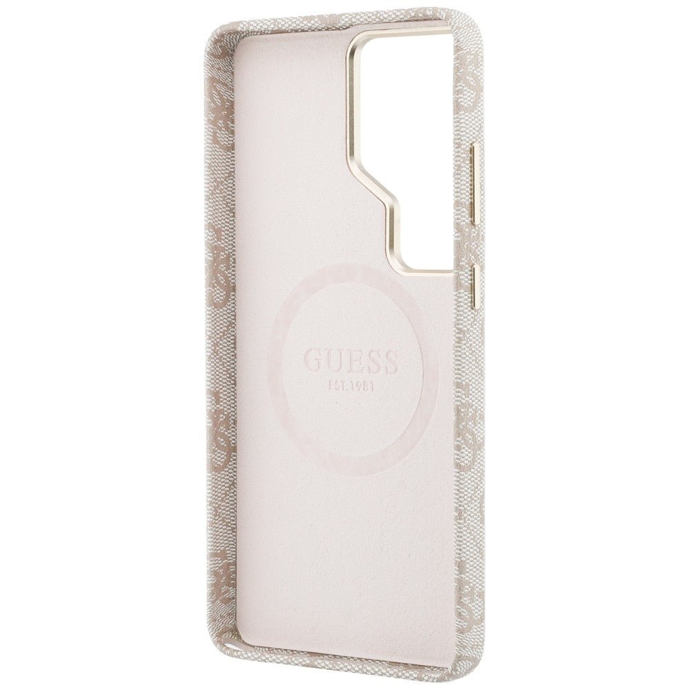 Guess Samsung Galaxy S26 Ultra - Σκληρή Θήκη με Επένδυση Συνθετικού Δέρματος - 4G Triangle Logo MagSafe - Pink