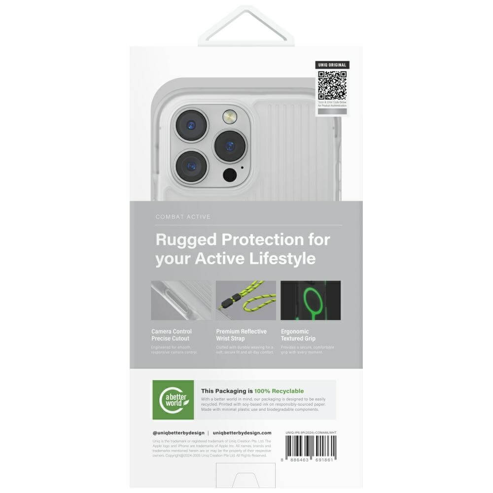 Uniq iPhone 16 Pro Max Combat Active MagClick Charging - Σκληρή Θήκη με Πλαίσιο Σιλικόνης και MagSafe - Lume White