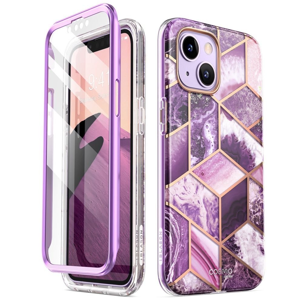 i - Blason iPhone 14 Plus Cosmo Σκληρή Θήκη με Πλαίσιο Σιλικόνης και Προστασία Οθόνης - Marble Purple