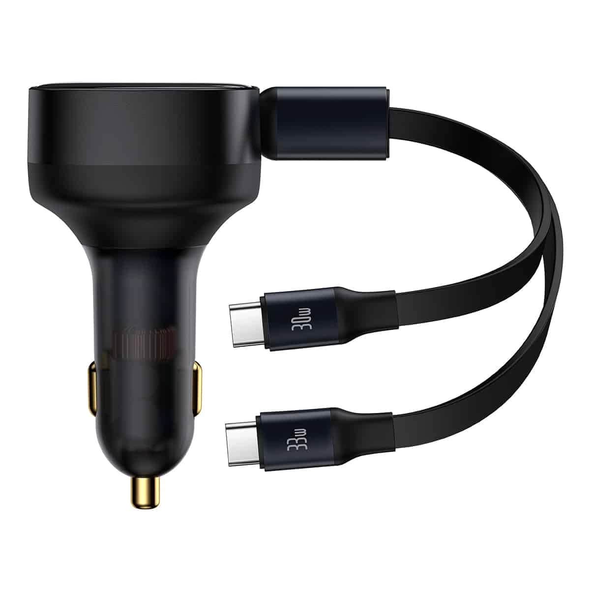 Baseus Enjoyment Retractable 2 - in - 1 Fast Car Charger Φορτιστής Αυτοκινήτου με 2 Ενσωματωμένα Καλώδια Type - C 33W - Black - C00035500111 - 00