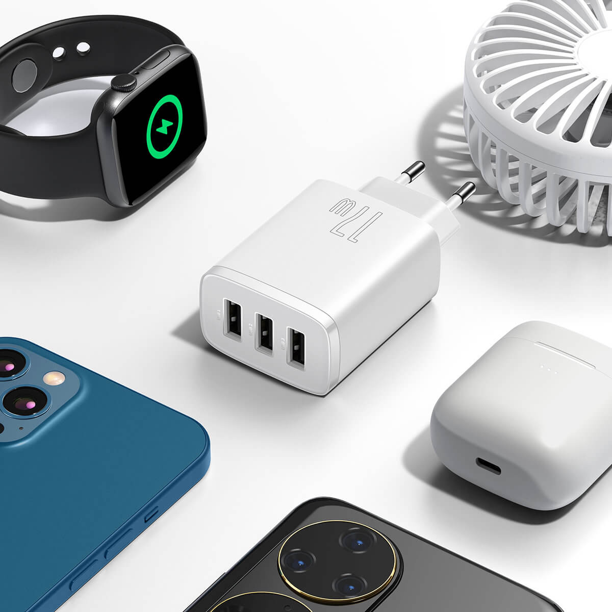 Baseus Compact 17W Οικιακός Φορτιστής Γρήγορης Φόρτισης με 3 Θύρες USB - White - CCXJ020102
