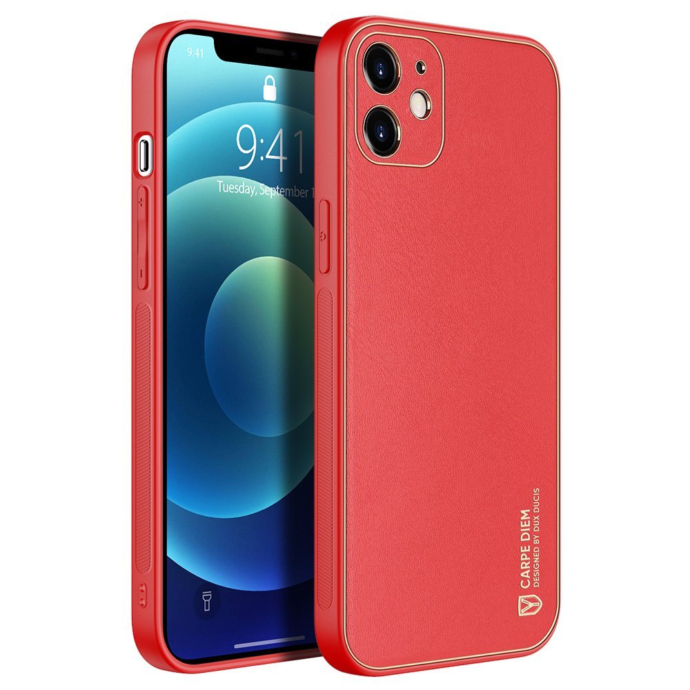 Dux Ducis iPhone 12 Yolo Elegant Series Θήκη με Επένδυση Συνθετικού Δέρματος - Red