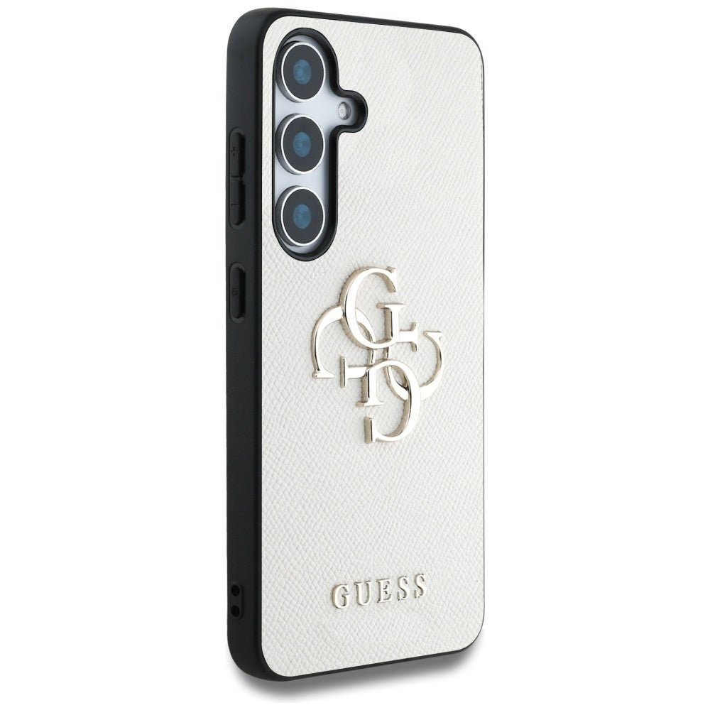 Guess Samsung Galaxy S25 - Grained Big 4G Logo Small Classic Logo - Σκληρή Θήκη με Επένδυση από Οικολογικό Δέρμα - Beige - GUHCS25SPGT4MBE
