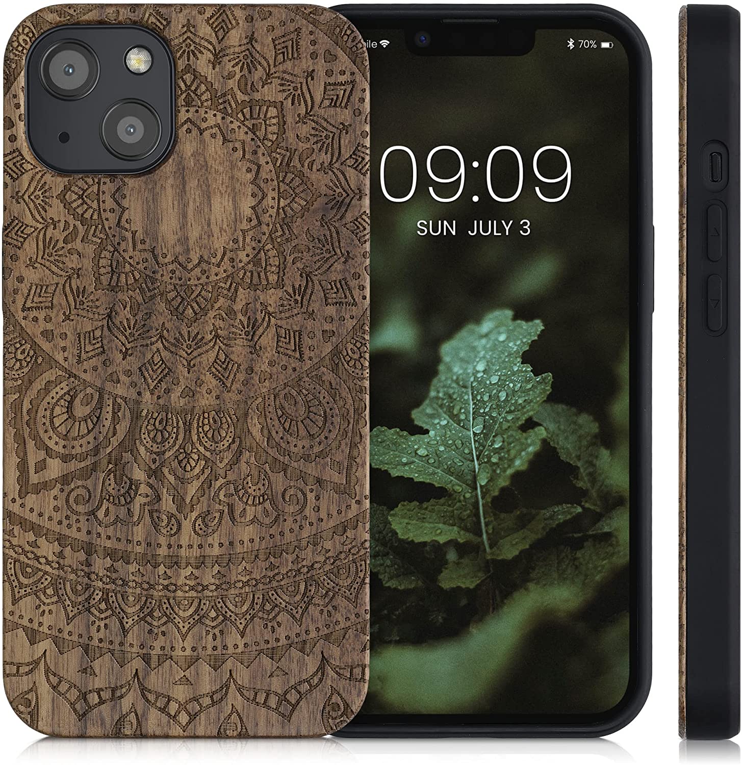 KW iPhone 13 Θήκη από Φυσικό Ξύλο Design Indian Sun - Dark Brown - 55953.07