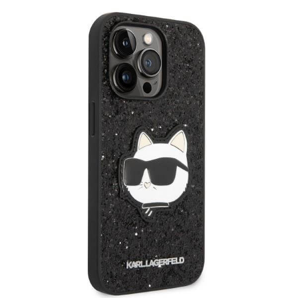 Karl Lagerfeld iPhone 14 Pro - Glitter Choupette Patch Σκληρή Θήκη με Πλαίσιο Σιλικόνης - Black - KLHCP14LG2CPK