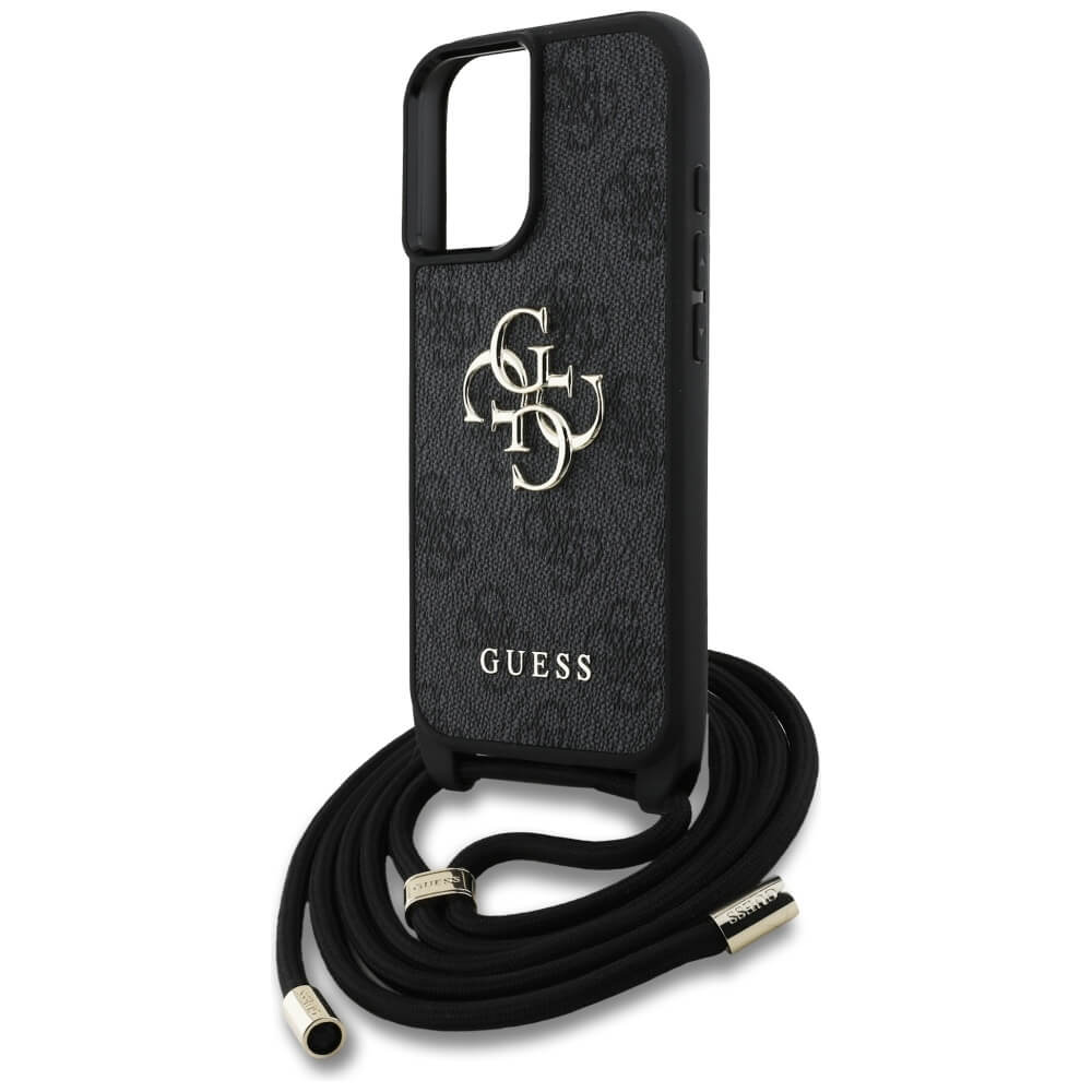 Guess iPhone 16 Plus - 4G Big Logo Cord Stap Crossbody - Θήκη με Επένδυση Συνθετικού Δέρματος και Λουράκι - Black - GUHCP16MP4GMGCRK