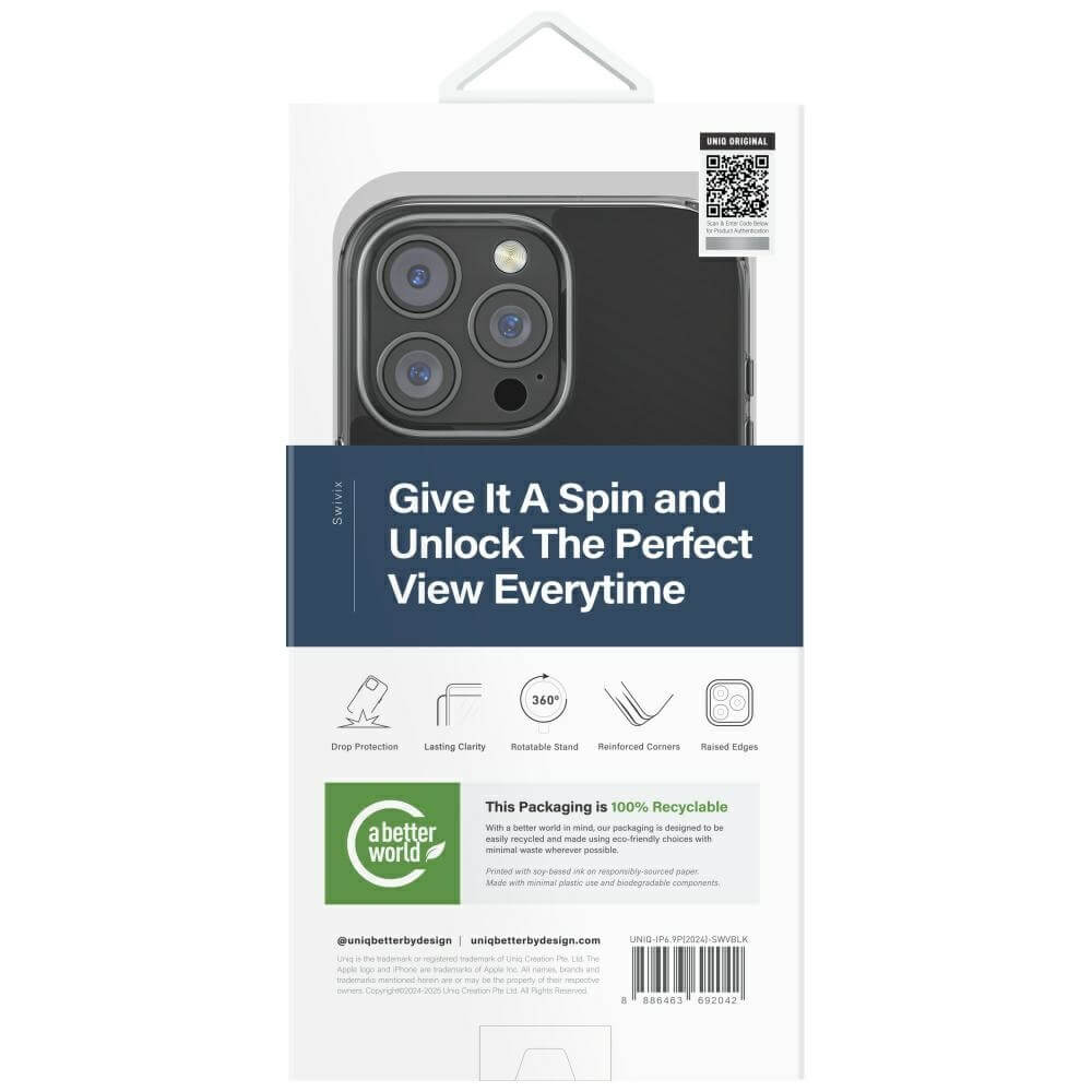 Uniq iPhone 16 Pro Max - Swivix 360 Rotating Kickstand - Σκληρή Θήκη με Πλαίσιο Σιλικόνης και Σταντ - Black