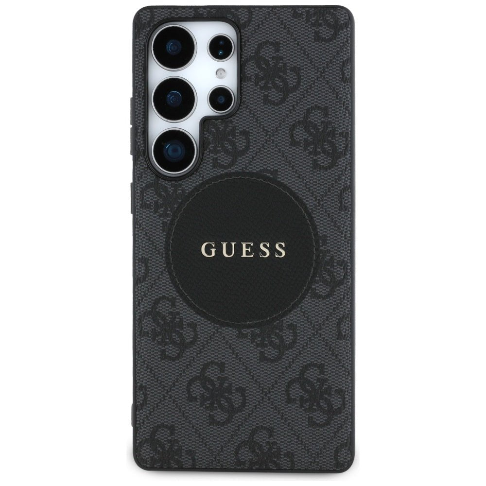 Guess Samsung Galaxy S25 Ultra - 4G Round Patch Classic Logo - Θήκη με Επένδυση Συνθετικού Δέρματος και MagSafe - Black - GUHMS25LP4PGRSGK