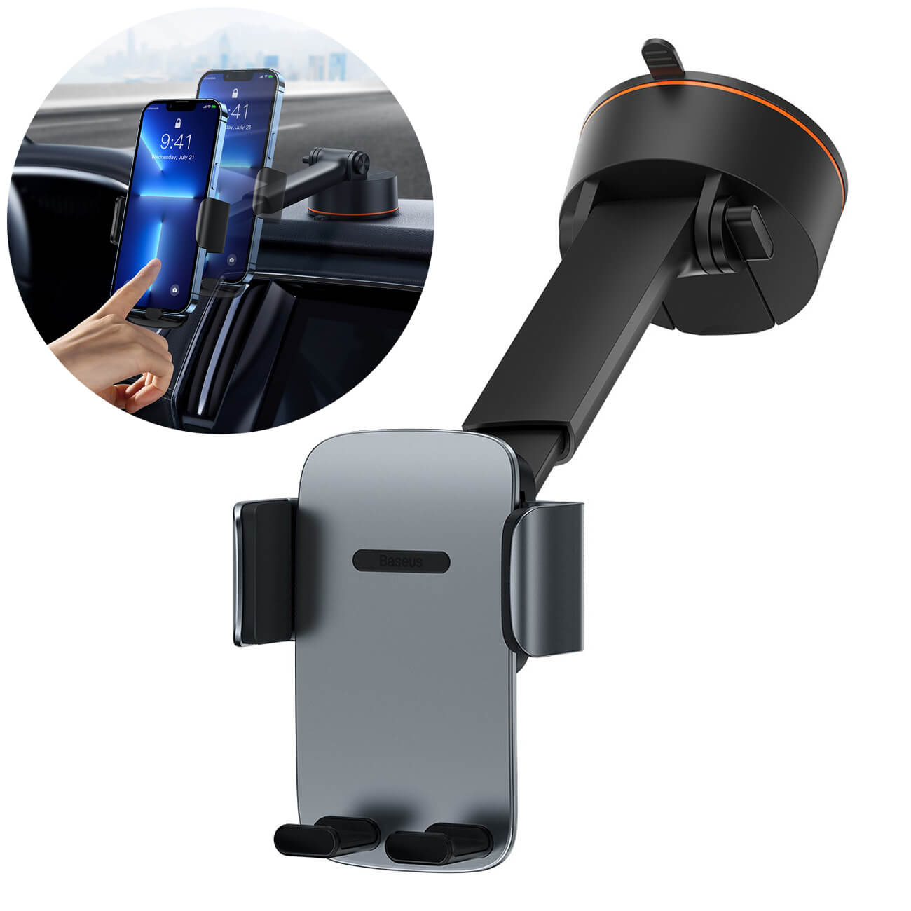 Baseus Easy Control Pro Universal Βάση Κινητού για Ταμπλό και Παρμπρίζ Αυτοκινήτου - Grey - SUYK020014