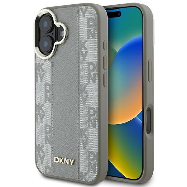 DKNY iPhone 16 - Checkered Pattern - MagSafe Σκληρή Θήκη με Επένδυση Συνθετικού Δέρματος - Beige