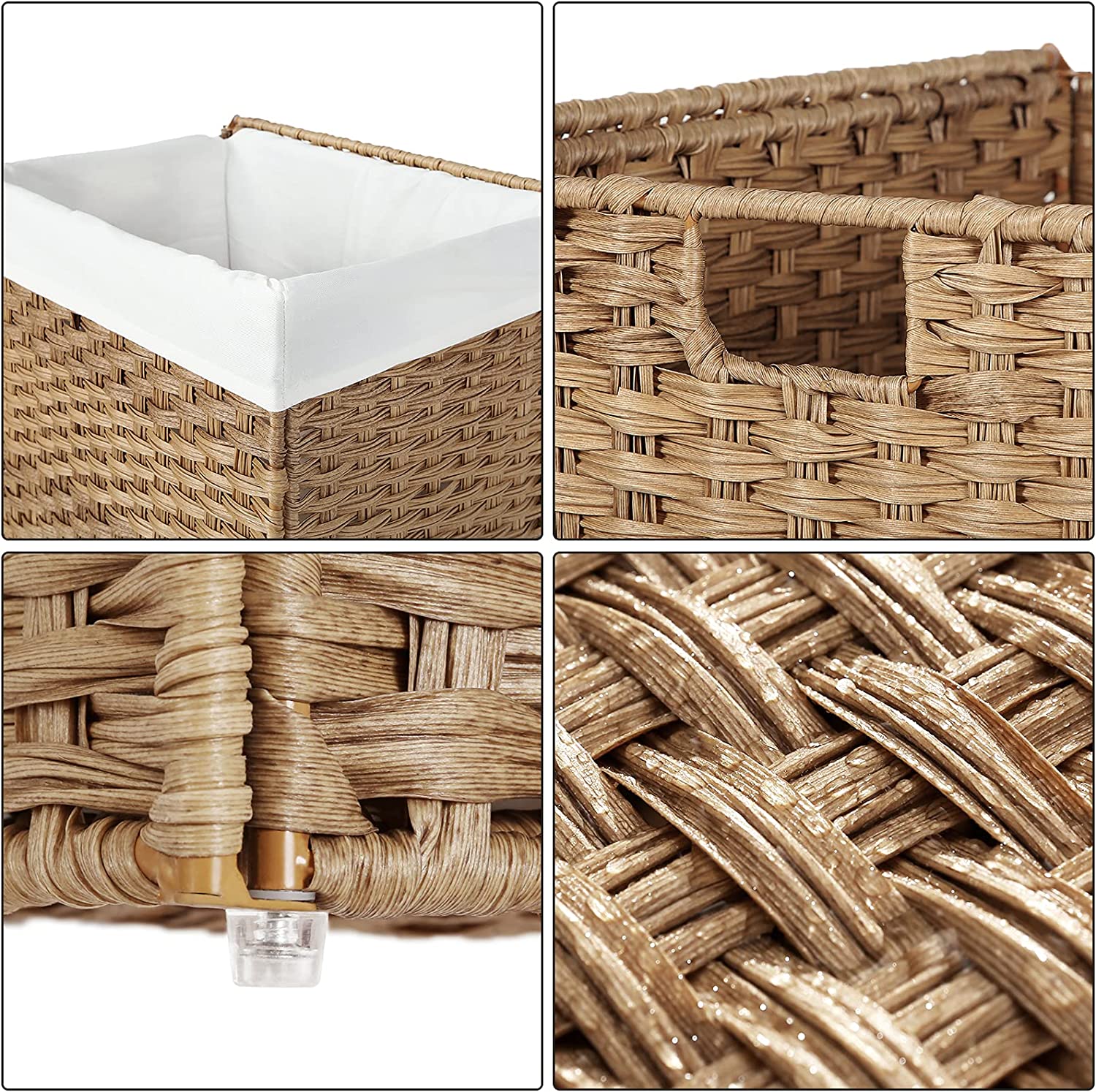 Songmics Χειροποίητο Καλάθι Απλύτων από Συνθετικό Rattan με Καπάκι - 90 L - Natural - LCB51NL