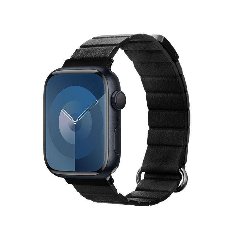 Crong Λουράκι Apple Watch 4/5/6/7/8/9/10/11 - SE (1/2/3) - ULTRA (1/2/3) - 44/45/46/49mm από Συνθετικό Δέρμα - Eclipse Magnetic - Black