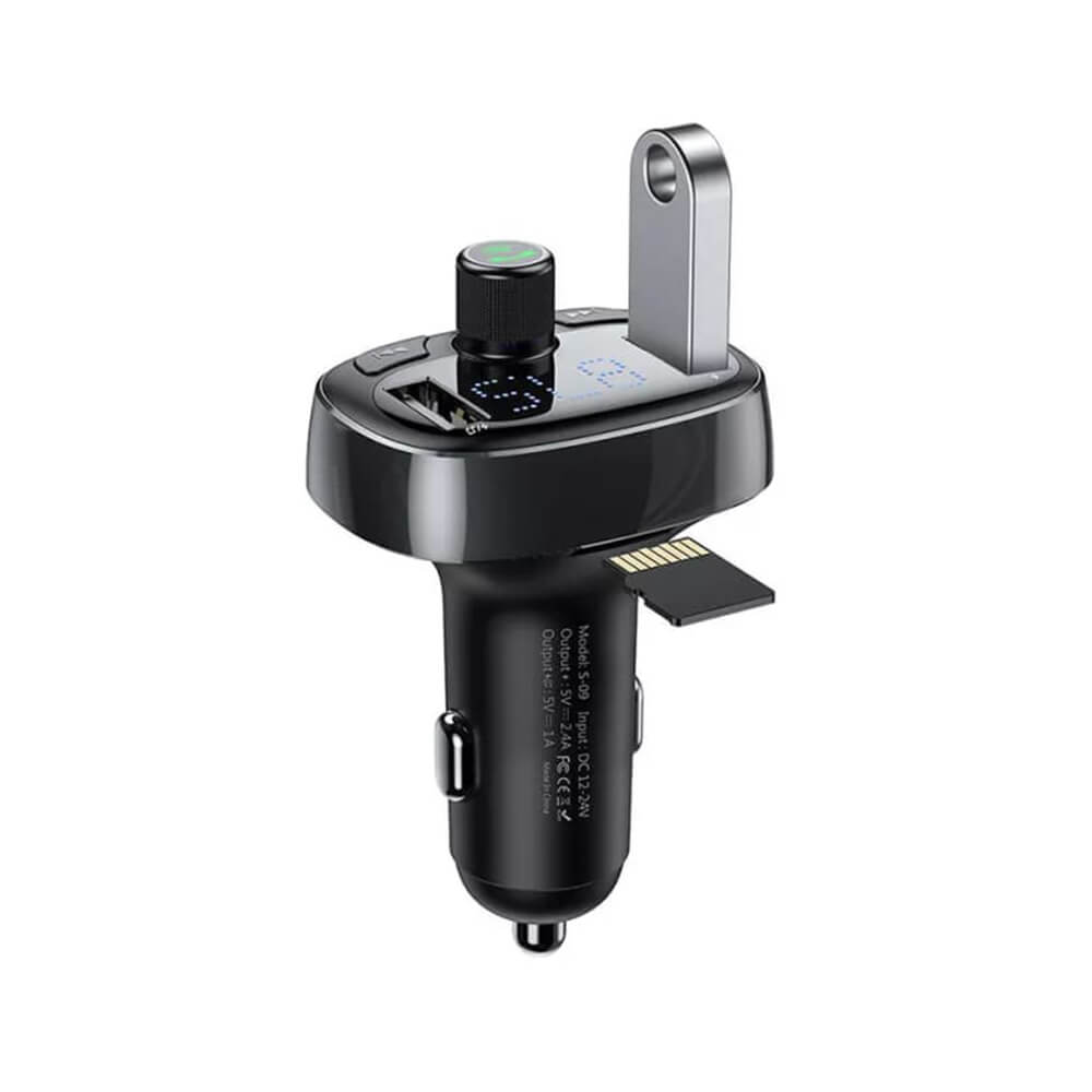 Baseus FM Transmitter με 2 Θύρες USB και 1 TF Card Reader για Αναπαραγωγή Μουσικής / Φόρτιση Κινητών στο Αυτοκίνητο - Black