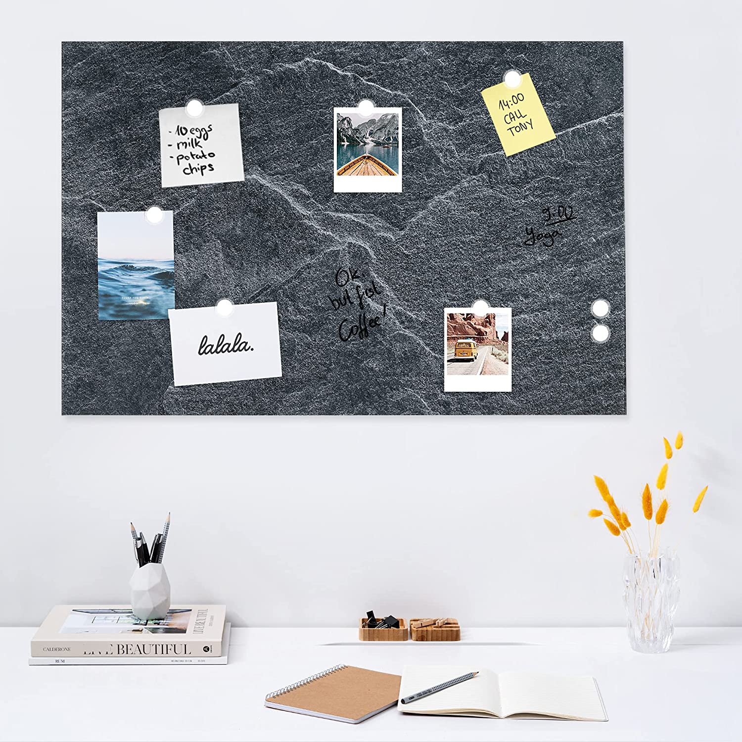 Navaris Μαγνητικός Γυάλινος Πίνακας - 60 x 40cm - Design Black Stone - 45724.08