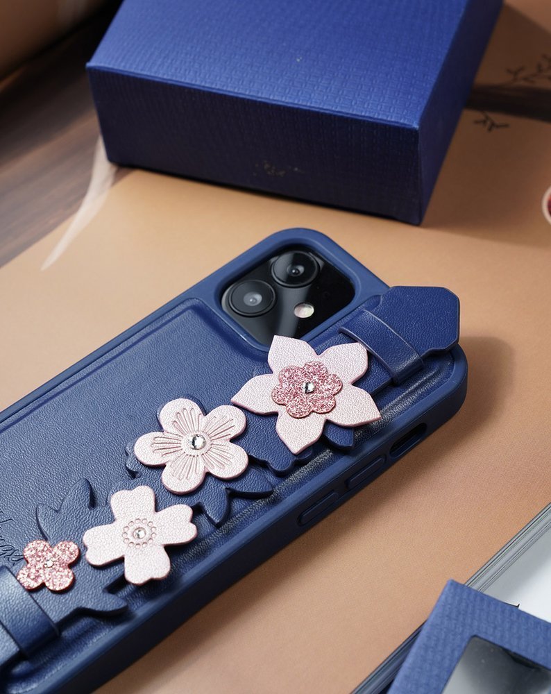 Kingxbar iPhone 12 Pro Max Refreshing Series Θήκη με Επένδυση Συνθετικού Δέρματος και Swarovski Crystals - Blue