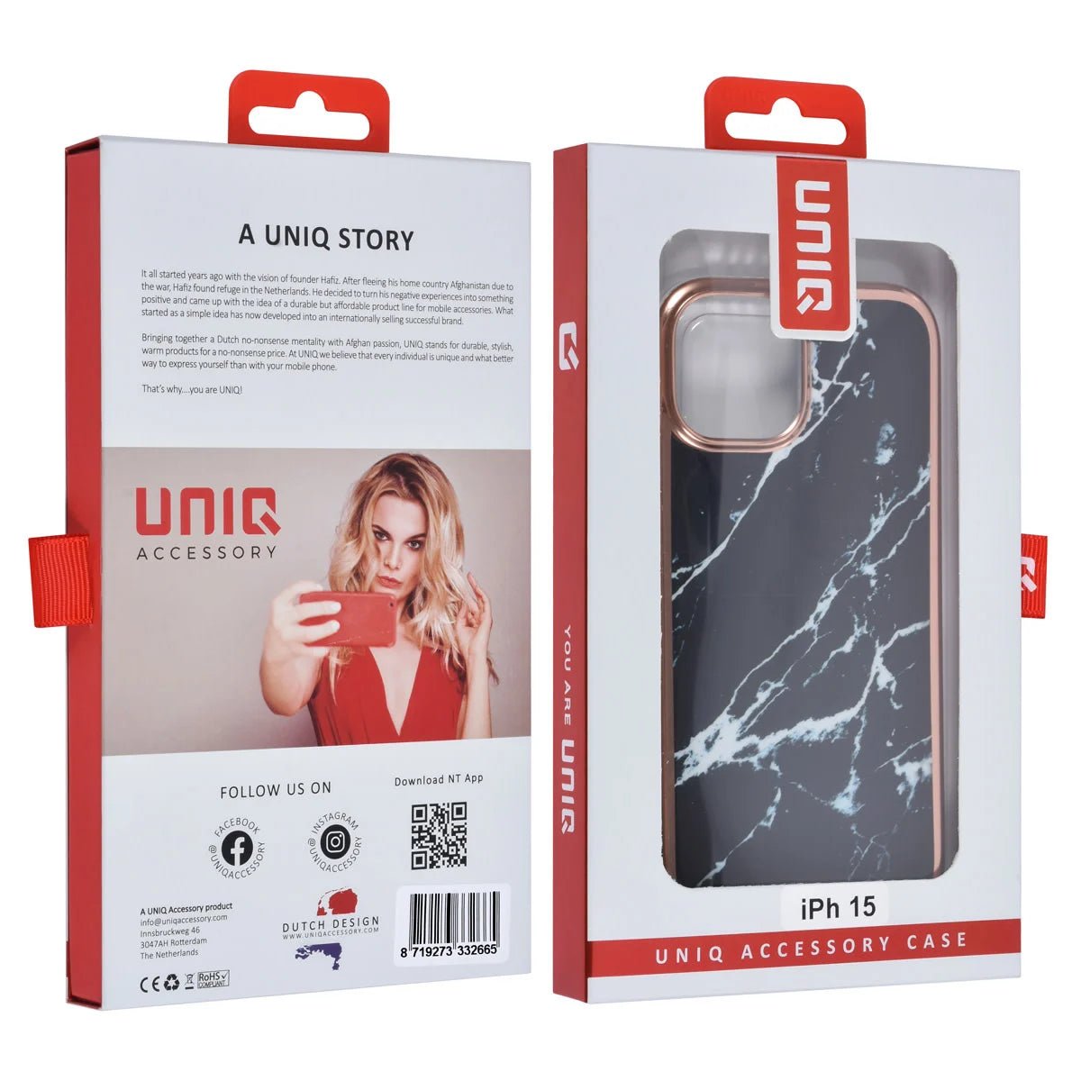 Tuniq iPhone 15 - Σκληρή Θήκη με Πλαίσιο Σιλικόνης - Σχέδιο Μάρμαρο - Μαύρη