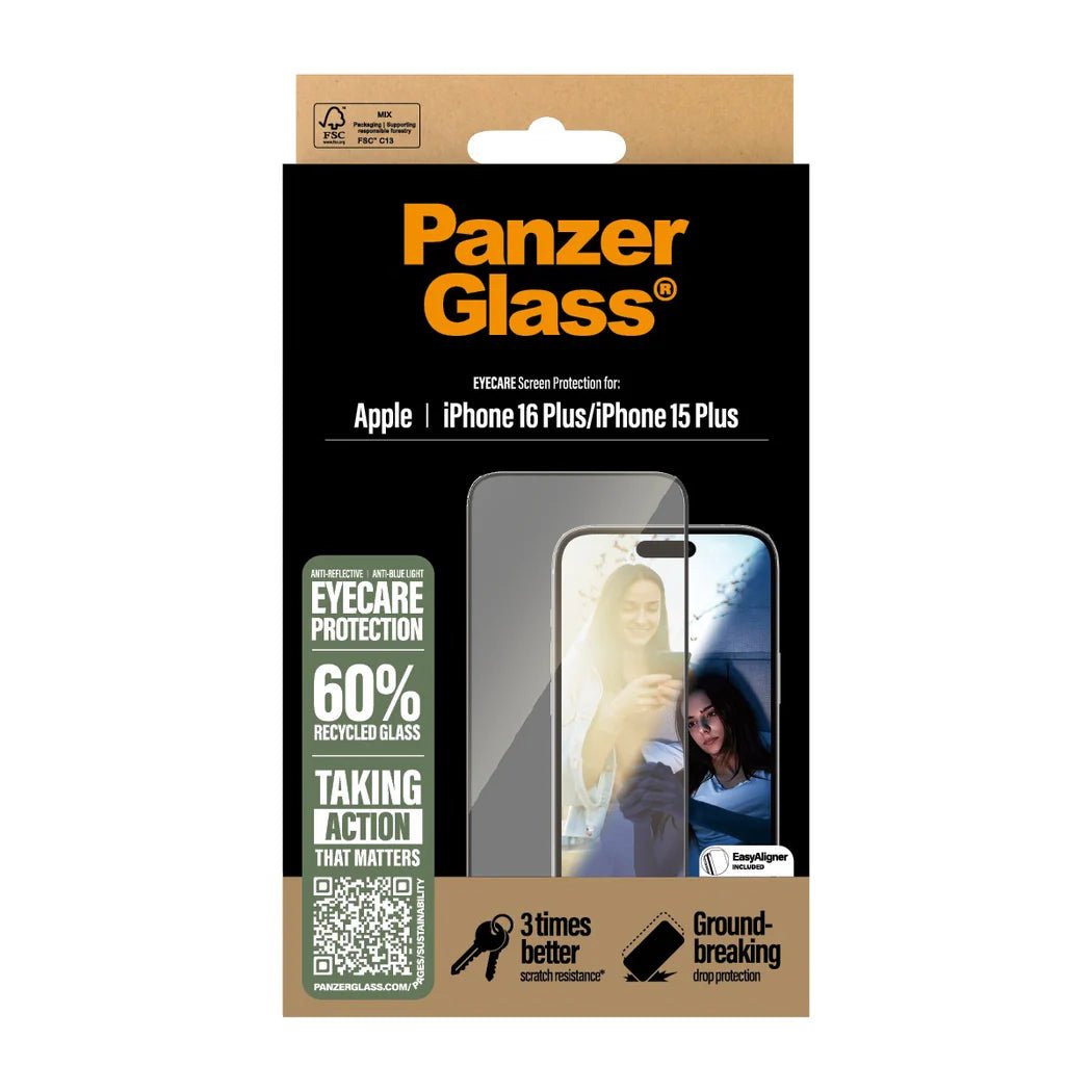 PanzerGlass iPhone 15 Plus / iPhone 16 Plus - EyeCare Ultra - Wide Fit Anti - Blue Light Anti - reflective Full Screen Αντιχαρακτικό Γυαλί Οθόνης - Black