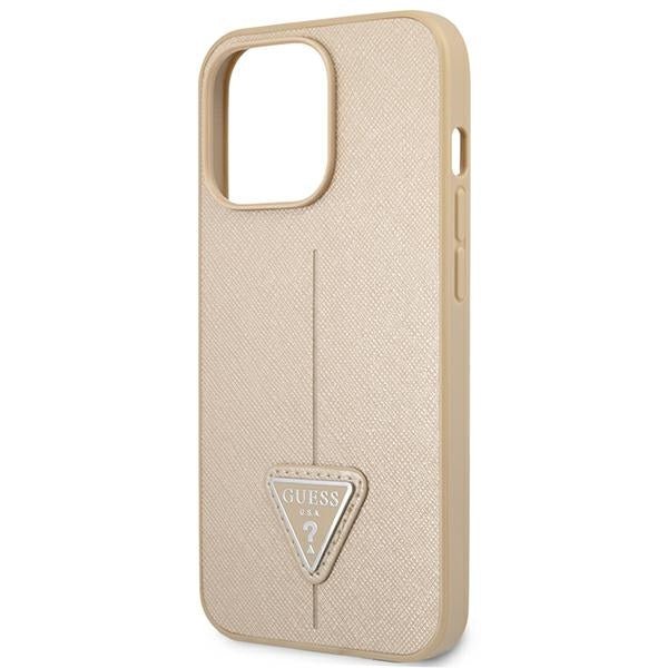 Guess iPhone 14 Pro Max Saffiano Σκληρή Θήκη με Πλαίσιο Σιλικόνης - Beige - GUHCP14XPSATLE