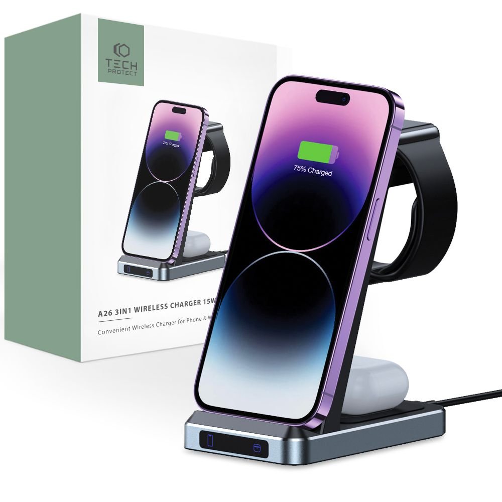 Tech - Protect QI15W - A26 3in1 Ασύρματος Φορτιστής για Smartphones, Apple Watch και Airpods / Samsung Galaxy Buds 15W - Black
