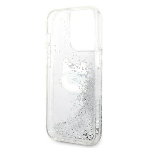 Karl Lagerfeld iPhone 14 Pro Max - Liquid Glitter Choupette's Head Σκληρή Θήκη με Πλαίσιο Σιλικόνης - Silver - KLHCP14XLNHCS