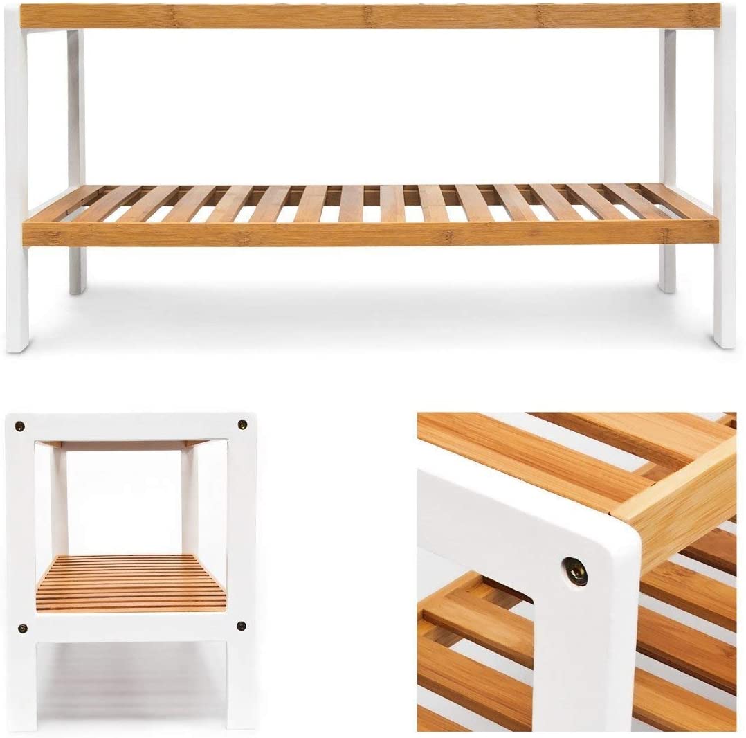 Relaxdays Παπουτσοθήκη με 2 Ράφια από Μπαμπού - Brown / White - 4052025177065
