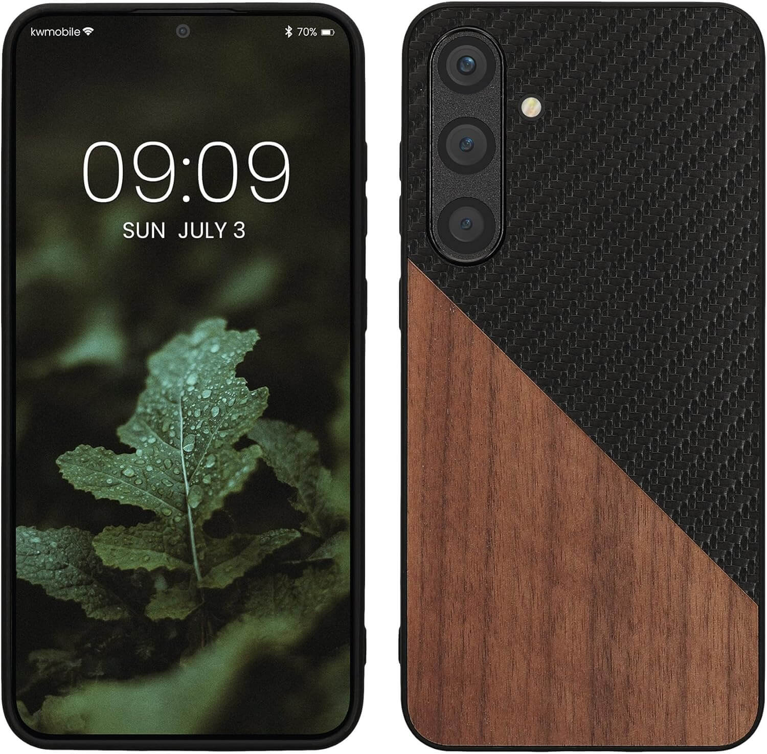 KW Samsung Galaxy S24 Plus Θήκη από Φυσικό Ξύλο και Carbon - Dark Brown / Black
