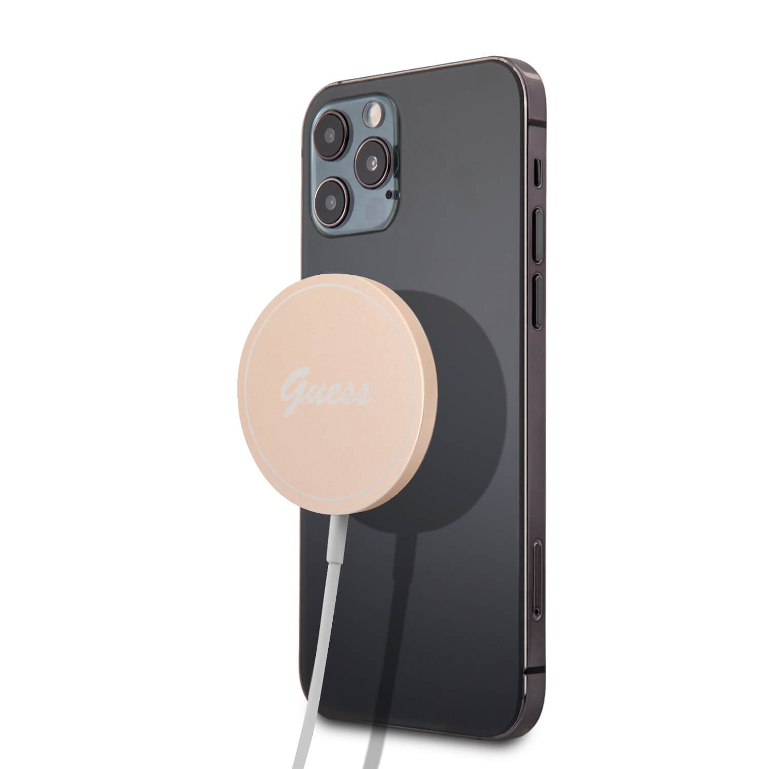 Guess Induction Charger - Ασύρματος Φορτιστής MagSafe με Καλώδιο Type - C 15W - Gold