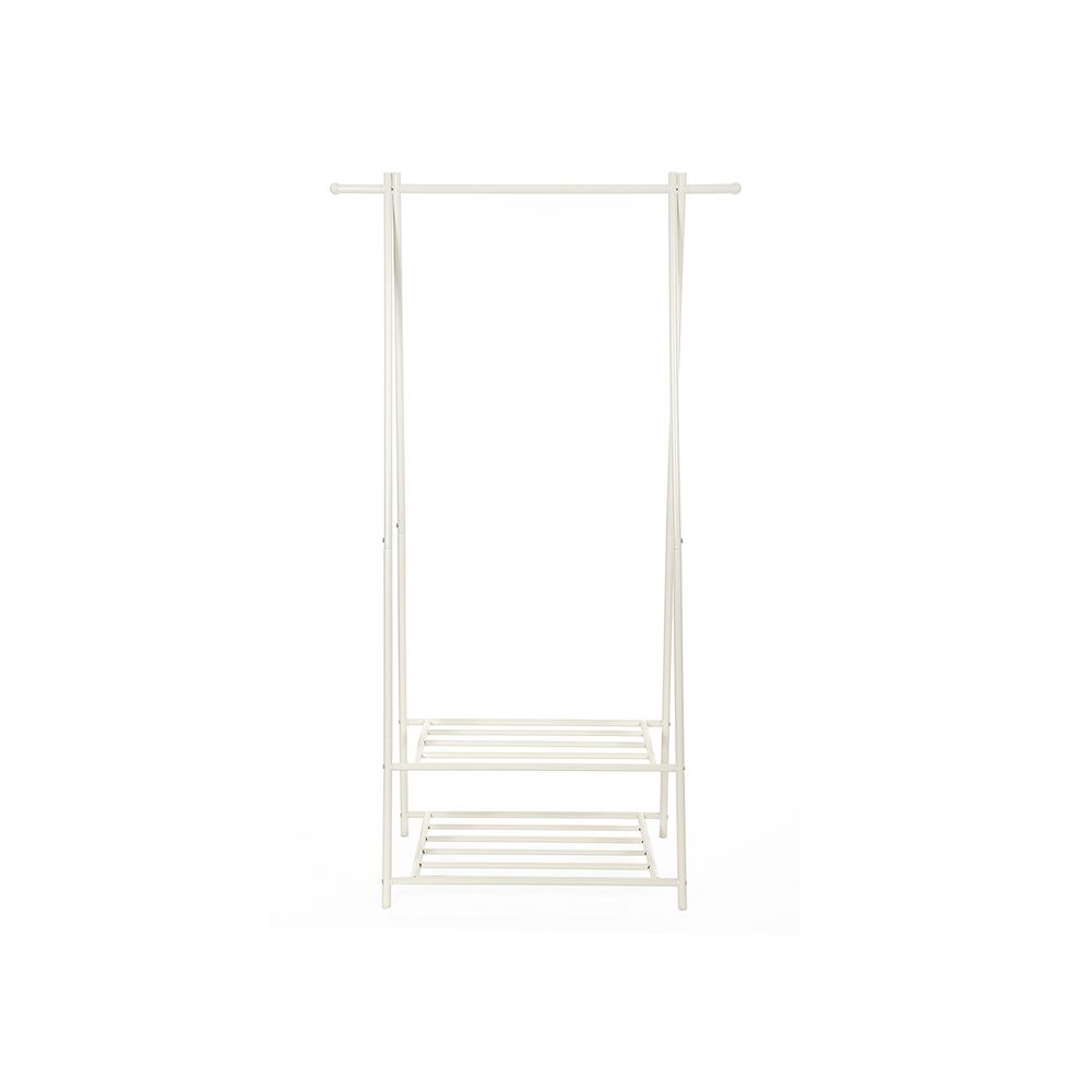 Songmics Επιδαπέδια Μεταλλική Κρεμάστρα - Ράγα Ρούχων με 2 Ράφια Παπουτσιών - White - HSR05W