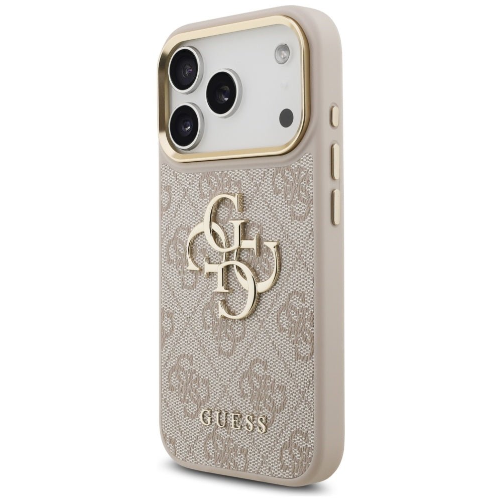Guess iPhone 17 Pro - 4G Big 4G Classic Logo - Σκληρή Θήκη με Πλαίσιο Σιλικόνης και Επένδυση από Οικολογικό Δέρμα - Pink / Gold - GUHCP17L4GMGCPI