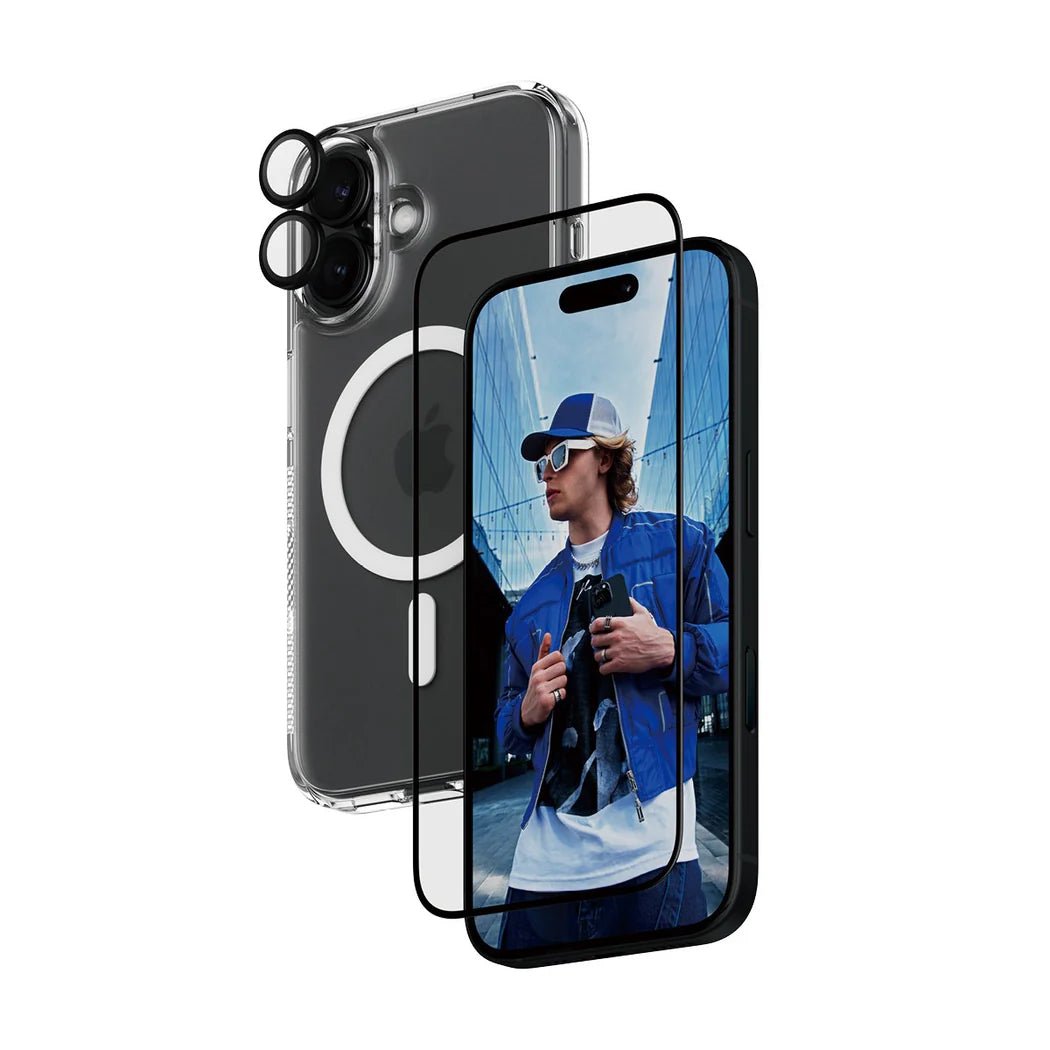 PanzerGlass iPhone 16 - Σετ με 1 Αντιχαρακτικό Γυαλί Οθόνης Ultra - Wide Fit, 1 Αντιχαρακτικό Γυαλί για την Κάμερα και 1 Σκληρή Θήκη με MagSafe - Διάφανο
