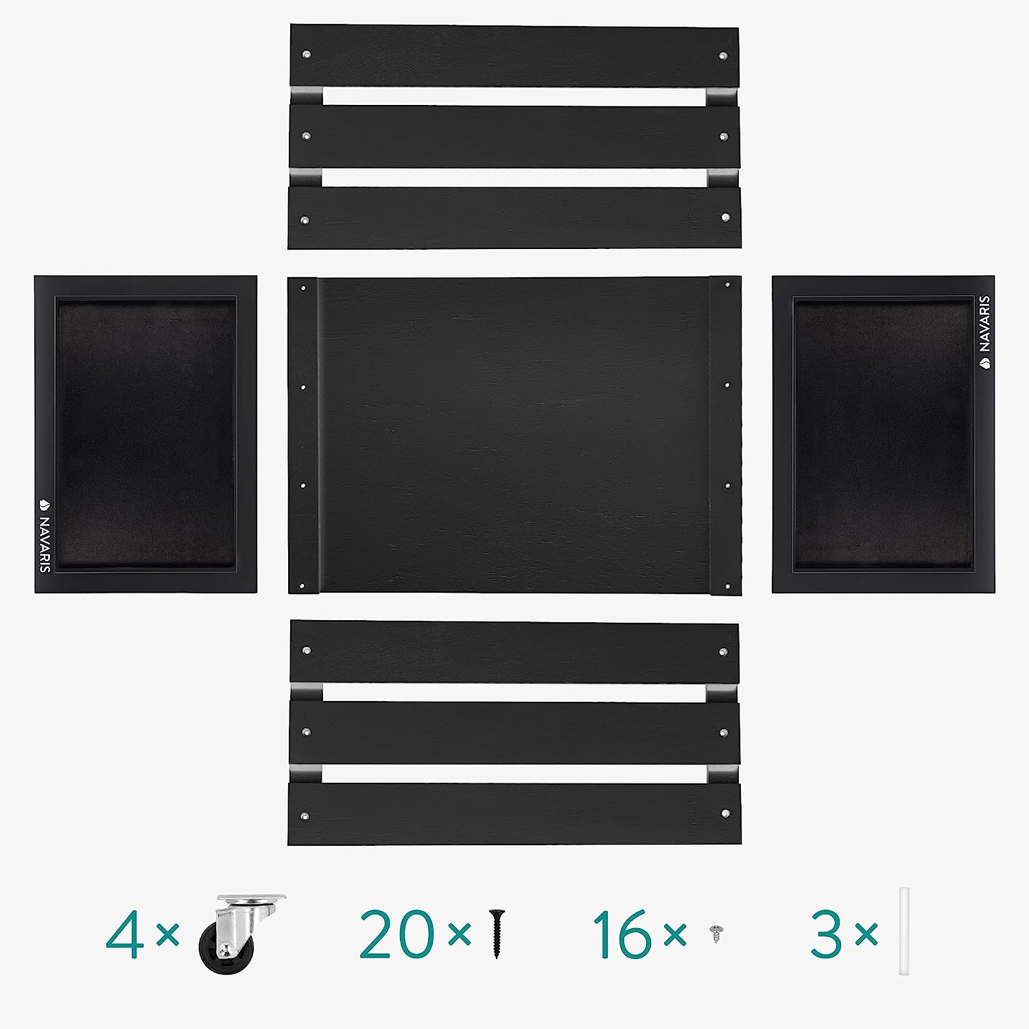 Navaris Ξύλινο Κουτί Αποθήκευσης με Πίνακα Κιμωλίας και Ροδάκια - 42,9 x 34,4 x 28 cm - Black - 53026.02.01