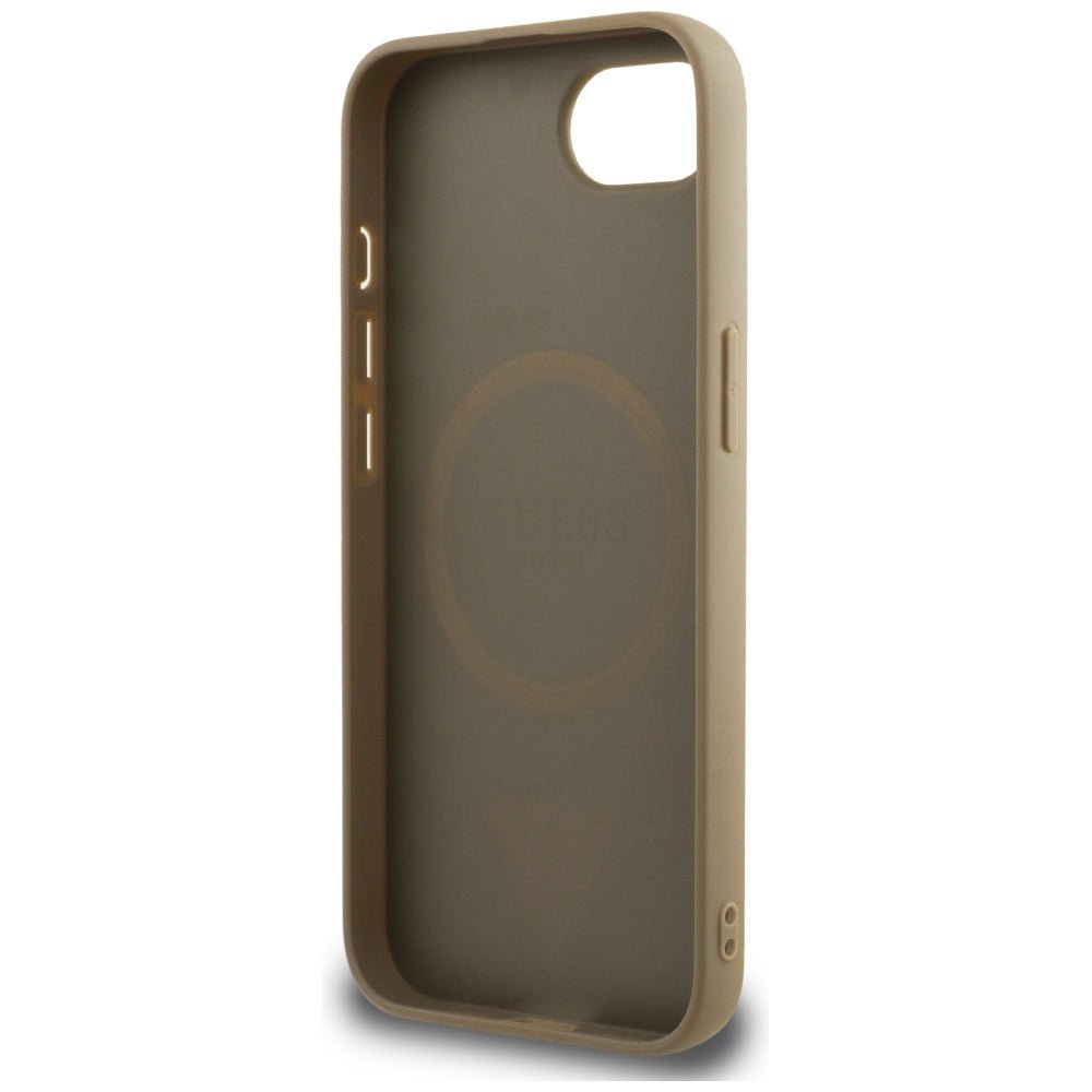 Guess iPhone 16e - Grained Triangle MagSafe - Σκληρή Θήκη με Επένδυση Συνθετικού Δέρματος και Πλαίσιο Σιλικόνης - Brown - GUHMPSE4PGTSPSW