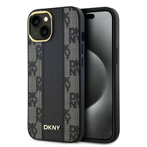 DKNY iPhone 15 / 14 / 13 - Leather Checkered Mono Pattern MagSafe Σκληρή Θήκη με Επένδυση Συνθετικού Δέρματος - Black