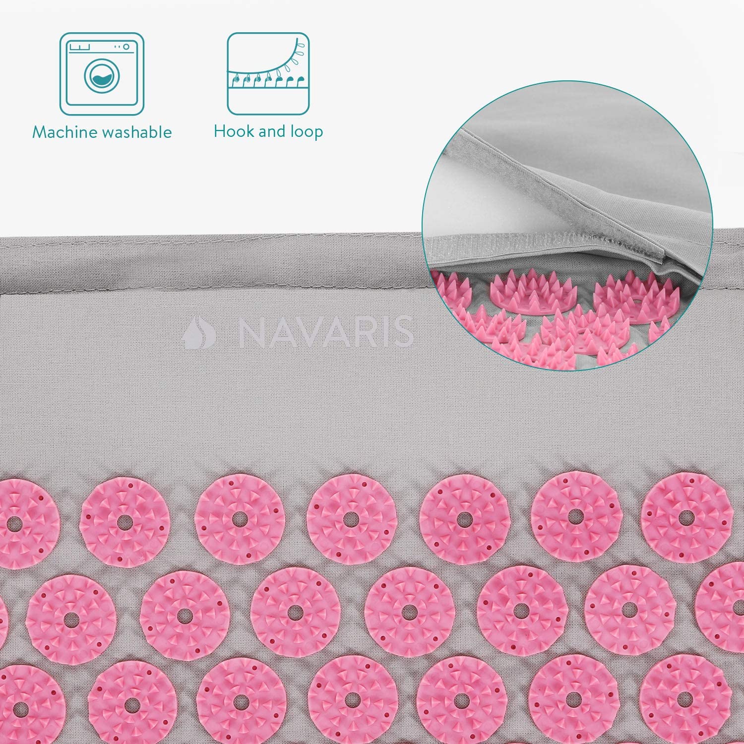 Navaris 2 - in - 1 Acupressure Mat and Pillow Set Σετ 2 σε 1 Χαλάκι και Μαξιλάρι Μασάζ - Grey / Pink - 43899.22