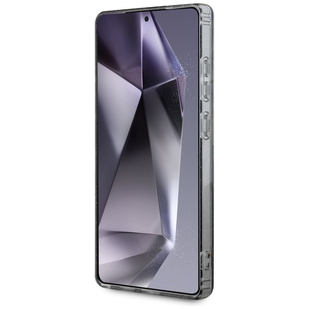 Guess Samsung Galaxy S25 Ultra - Glitter Flowers Triangle Buttons MagSafe - Σκληρή Θήκη με Πλαίσιο Σιλικόνης - Black - GUHMS25LHFLPEDK