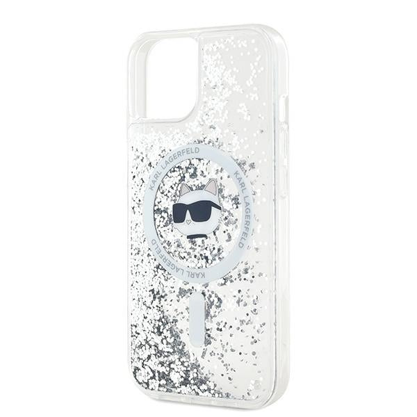 Karl Lagerfeld iPhone 15 / 14 / 13 - Liquid Glitter Choupette Head MagSafe - Σκληρή Θήκη με Πλαίσιο Σιλικόνης - Διάφανη - KLHMP15SLGCHSGH