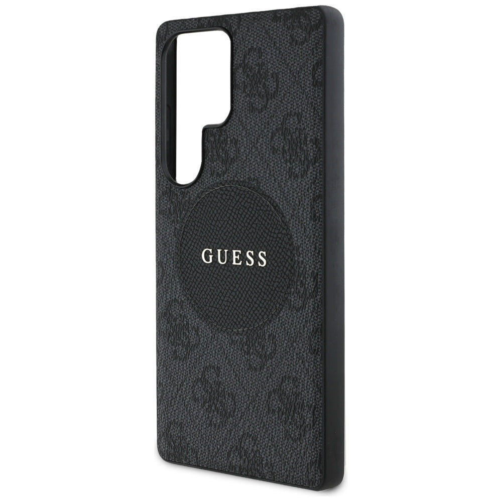 Guess Samsung Galaxy S25 Ultra - 4G Round Patch Classic Logo - Θήκη με Επένδυση Συνθετικού Δέρματος και MagSafe - Black - GUHMS25LP4PGRSGK
