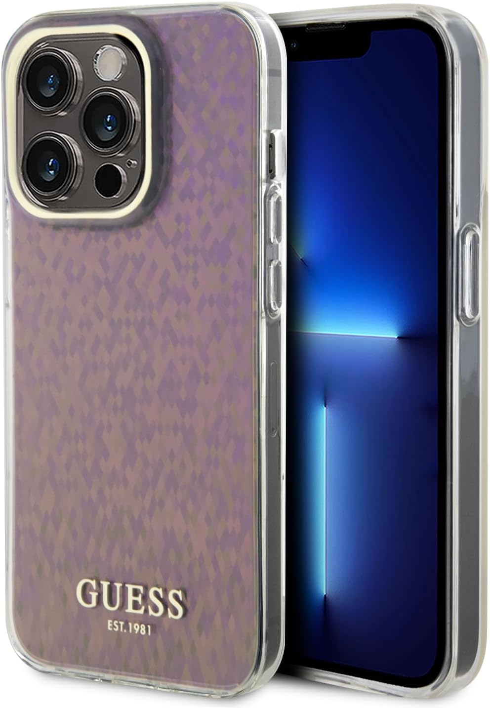 Guess iPhone 15 Pro IML Faceted Mirror Disco Iridescent Σκληρή Θήκη με Πλαίσιο Σιλικόνης - Pink - GUHCP15LHDECMP