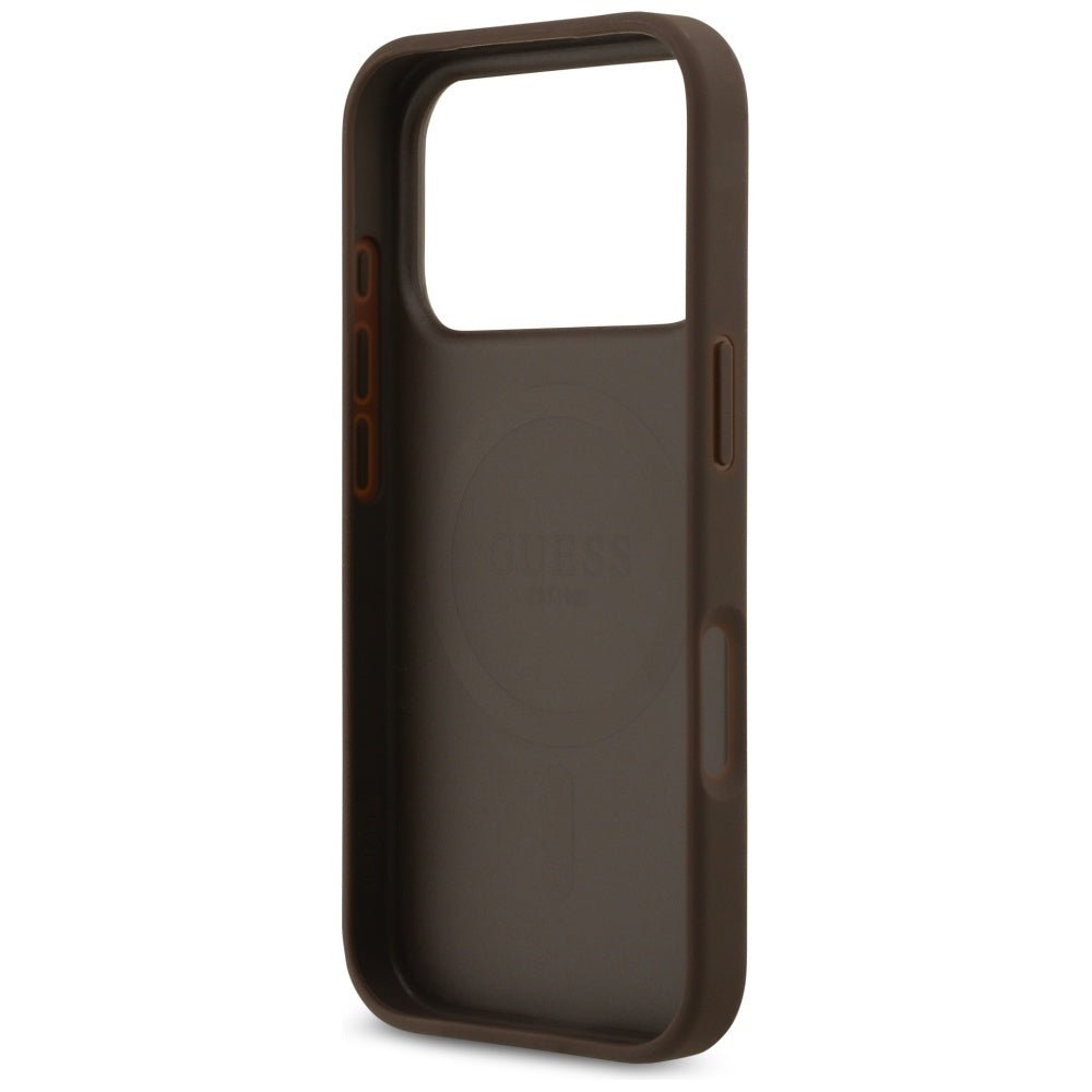 Guess iPhone 17 Pro - 4G Circle Classic Logo MagSafe - Θήκη με Επένδυση Συνθετικού Δέρματος - Brown - GUHMP17LP4PGRSGW