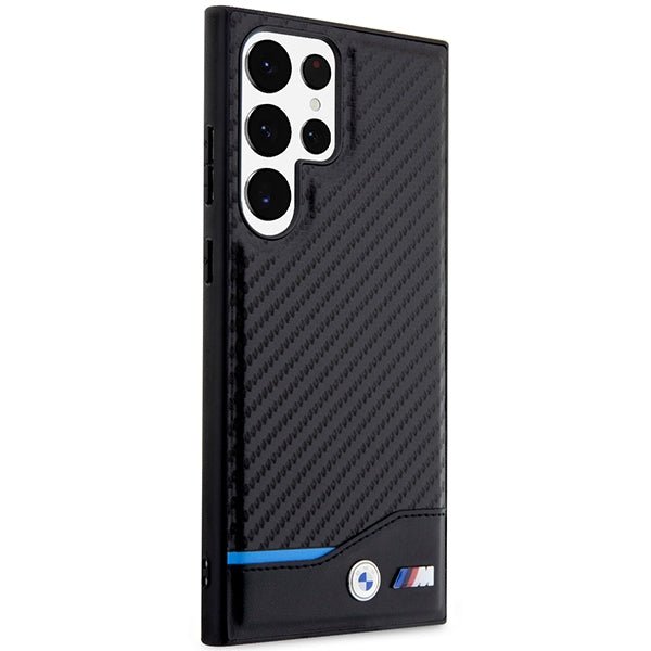 BMW Samsung Galaxy S23 Ultra Leather Carbon Σκληρή Θήκη με Πλαίσιο Σιλικόνης - Black